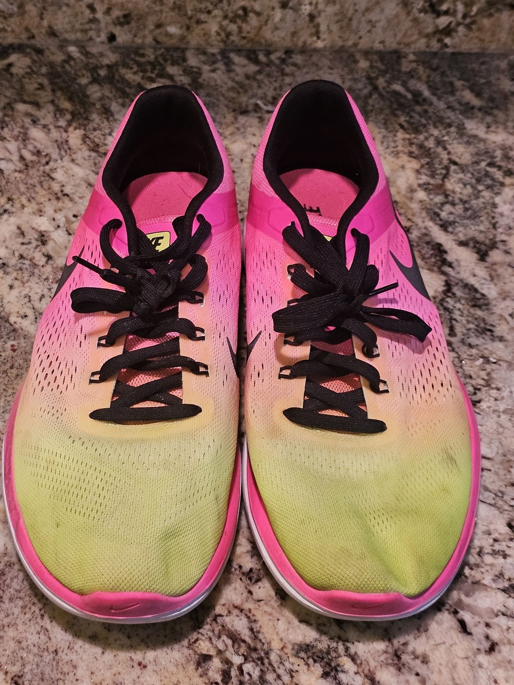 Nike Mens Flex 2016 RN Running Shoes in Neon Pink and Yellow Gradient - Picture 2 of 11